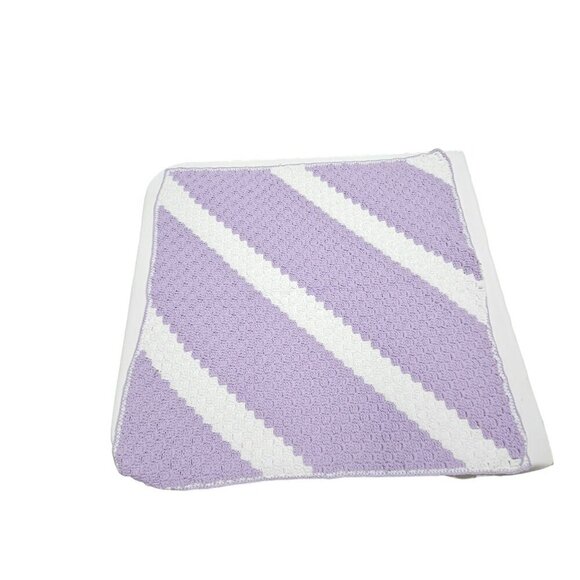 Lot Of 2 Handmade Crocheted Baby Blankets Diagonal Stripe 100% Acrylic Soft Cozy - Picture 6 of 9